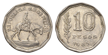 Аргентина 10 песо 1965 Гаучо KM 60 сталь плакированная никелем 4116-614