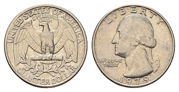 США 25 центов (квотер) 1979 Вашингтон KM А164а медь плакированная медно-никелем 4681-436