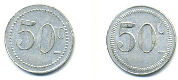 ФРАНЦИЯ 50 САНТИМОВ НАЧАЛО XX ВЕКА d 24 мм, вес около 1,0 гр., платежный жетон алюминий 89-922