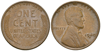 США 1 цент 1940 S (Сан-Франциско), Авраам Линкольн KM 132 бронза 4516-333