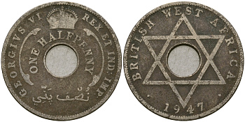 Британская Западная Африка 1/2 пенни 1947 H, Георг VI KM 18 медно-никель 25-1057