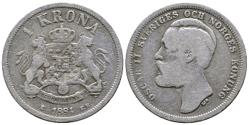 Швеция 1 крона 1884 EB, Оскар II (1872-1907) король Швеции и Норвегии KM 747 серебро 4178-447