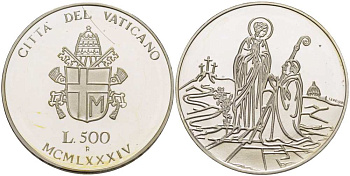 Ватикан 500 лир 1984 2000 лет со дня рождения Пресвятой девы Марии KM 184 серебро  PROOF  4512-742