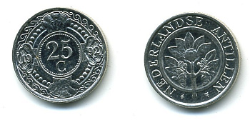 Нидерландские Антилы 25 центов 1992 Беатрикс (1980-2013) KM 35 никелированная сталь 35-1312