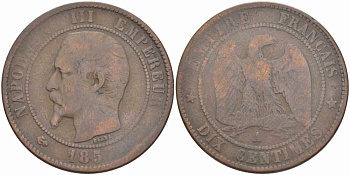 Франция 10 сантимов 1857 A, Наполеон III (1852-1870) KM 771.1, Le Franc 133.39 бронза    4680-642