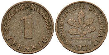 ФРГ 1 пфенниг 1972 F KM 105 сталь плакированная медью 4173-1042