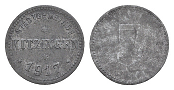 Китцинген 5 пфеннигов 1917 Funck 248.1, Men18 16548.1 цинк 4639-127