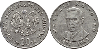 Польша 20 злотых 1976 MW, Марцелий Новотко KM 69, Parchimowicz 246c медно-никель 4389-933