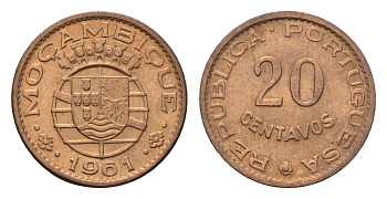 Мозамбик 20 сентаво 1961 год-тип KM 85 бронза aUNC 4585-1032