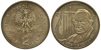 Польша 2 злотых 2010 MW, 95 лет со дня рождения Яна Якуба Твардовского KM 730 нордик UNC 4676-723