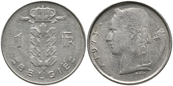БЕЛЬГИЯ 1 ФРАНК 1973 BELGIE KM 143.1 медно-никель 65-1137