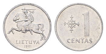 Литва 1 цент 1991 KM 85 алюминий 4674-649