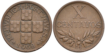 Португалия 10 сентаво 1968 KM 583 бронза 4588-447