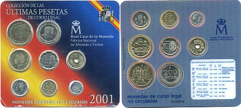 Испания официальный годовой набор из 8 монет песет 2001 в блистере UNC 00-00