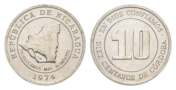 Никарагуа 10 сентаво 1974 ФАО - Давайте производить больше еды KM 29 алюминий UNC 4640-1027