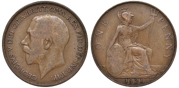 Великобритания 1 пенни 1921 Георг V (1910-1936) KM 810, Spink 4051 бронза 4123-1145