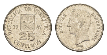 Венесуэла 25 сентимо 1987 Симон Боливар Y 50.2 никель 4580-815