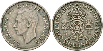 Великобритания 2 шиллинга (флорин) 1948 Георг VI (1936-1952) KM 878, Spink 4107 медно-никель 4150-752