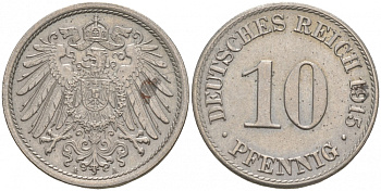 ГЕРМАНИЯ 10 ПФЕННИГОВ 1915 A J. 13, KM 12 медно-никель 73-1442