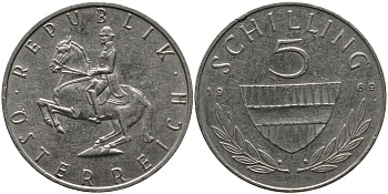 АВСТРИЯ 5 ШИЛЛИНГОВ 1969 KM 2889а медно-никель 33-641