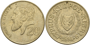 Кипр 20 центов 1998 KM 62.2 никель латунь 4140-845