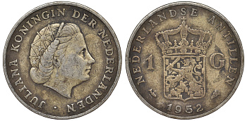 Нидерландские Антилы 1 гульден 1952 Юлиана (1948-1980) KM 2 серебро 36-853