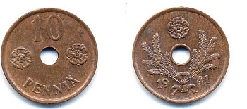 ФИНЛЯНДИЯ 10 ПЕННИ 1941 KM 33.1 медь 51-4912