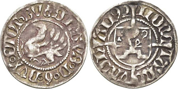 Померания 1 шиллинг 1492 Богуслав X (1478-1523) Dannenberg 380, Kopicki 4159, Levinson I-288a. 21 серебро 1517-1341