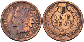 США 1 цент 1892 индеец  бронза    4115-265