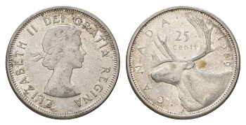 Канада 25 центов 1959 Елизавета II (1952-2022), олень KM 52 серебро aUNC 4622-832