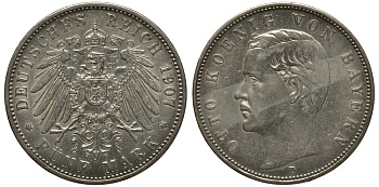 Бавария 5 марок 1907 Отто (1886-1913) Weege 47, J. 46, KM 512 серебро 3711-1534