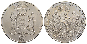 Замбия 10 квач 2000 ЮНИСЕФ, дети играют в футбол KM 119 медно-никель 4364-3931