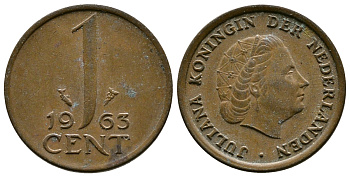 Нидерланды 1 цент 1963 Юлиана (1948-1980) KM 180 бронза 75-813