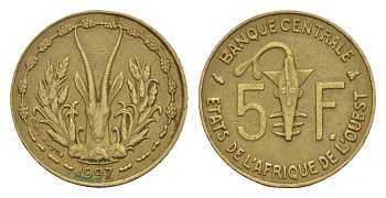 Западная Африка (BCEAO) 5 франков 1997 KM 2a медь алюминий никель 4655-819