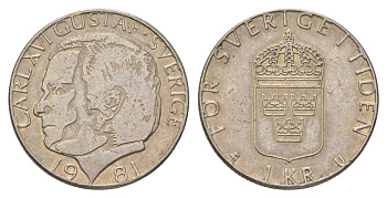 Швеция 1 крона 1981 Карл XVI Густав (1973-) KM 852 медь плакированная медно-никелем 4628-847