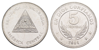 Никарагуа 5 кордоб 2014 KM 90a сталь плакированная никелем UNC 4641-427