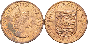 Джерси 1/12 шиллинга 1966 900 лет Нормандскому завоеванию KM 26 бронза UNC 4542-712