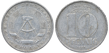 ГДР 10 пфеннигов 1968 A KM 10 алюминий 62-814