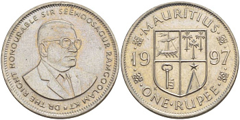 Маврикий 1 рупия 1997 Сивусагур Рамгулам KM 55 медно-никель 4544-256