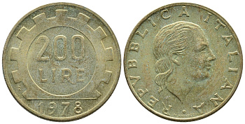 Италия 200 лир 1978 R, шестерня KM 105 алюминиевая бронза 3459-152