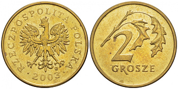 Польша 2 гроша 2003 MW KM 277, Parchimowicz 702j латунь UNC 4516-1138