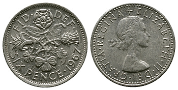 Великобритания 6 пенсов 1967 Елизавета II (1952-2022) KM 903, Spink 4149 медно-никель 4381-864