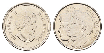 Канада 25 центов 2005 Год Ветеранов KM 535 сталь плакированная никелем UNC 4678-1147