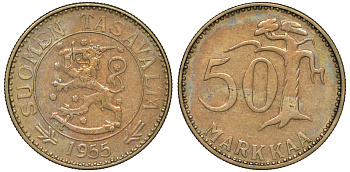 ФИНЛЯНДИЯ 50 МАРОК 1955 H KM 40 алюминиевая бронза 3334-755