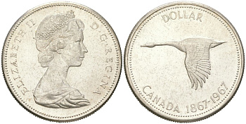 Канада 1 доллар 1967 100 лет Конфедерации Канада KM 70 серебро aUNC 00-1067-2-64
