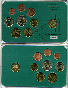 Италия евронабор из 8 монет + Ватикан 100 лир UNC 7-4-1-33