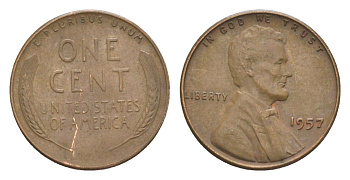 США 1 цент 1957 Авраам Линкольн KM 132 бронза 4649-723