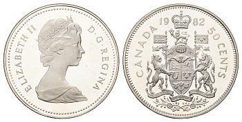 Канада 50 центов 1982 Елизавета II (1952-2022), герб KM 75.3 никель PROOF 270-224