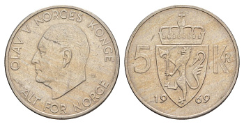 Норвегия 5 крон 1969 Улаф V (1957-1991) KM 412 медно-никель 4162-415