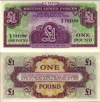 АНГЛИЯ 1 ФУНТ 1962 ДЛЯ ВООРУЖЕННЫХ СИЛ, 4 СЕРИЯ Pick M26 бумага UNC (ПРЕСС) 8615-43-1-2